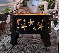Kingson 26 Inch Outdoor Fire Pit with Grill, Spark Screen, Poker & Cover - Heavy Duty Steel Wood Burning for Backyard Patio Camping
