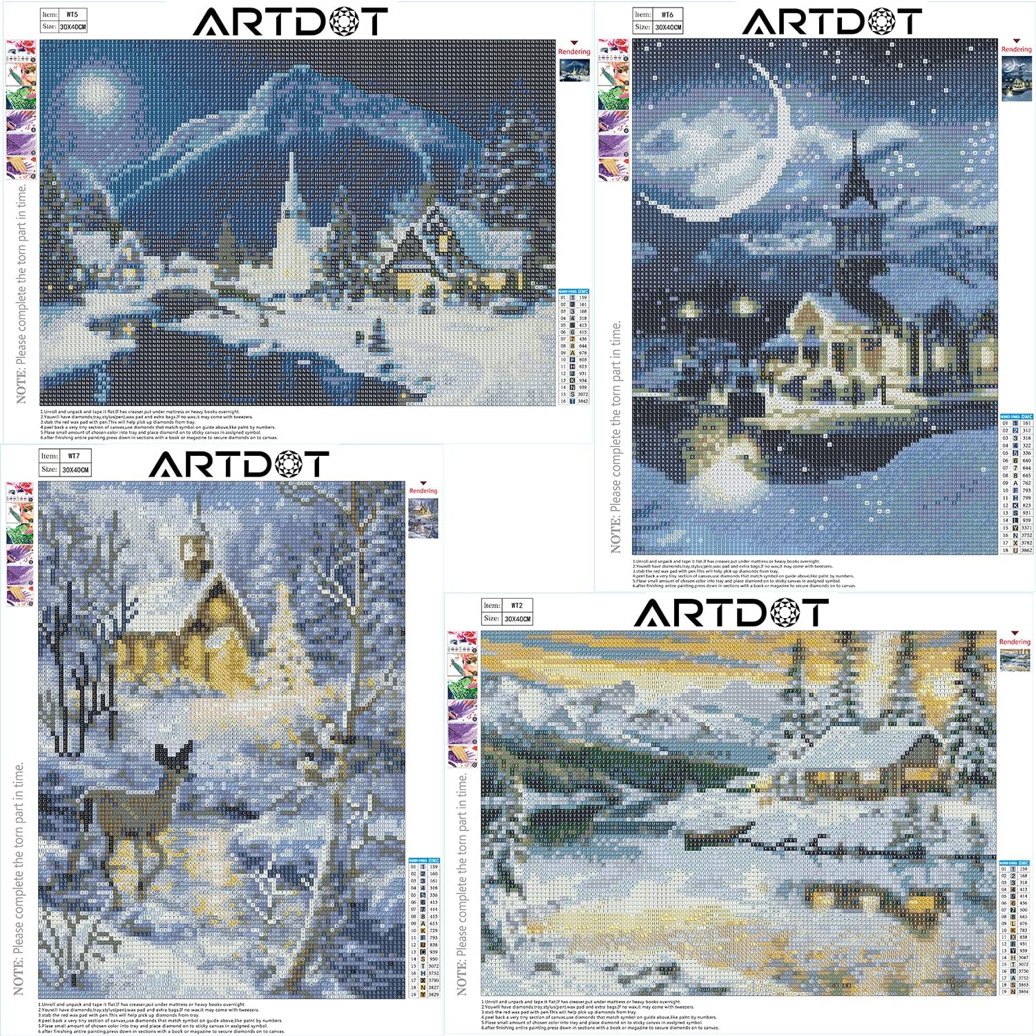 ARTDOT 4 Pack Christmas Diamond Painting Kits for Adults Diamond Art Winter by Number Kits Full Drill Crystal Rhinestone Gem Art for Holiday Gift, Home Wall Decor 12x16 inches