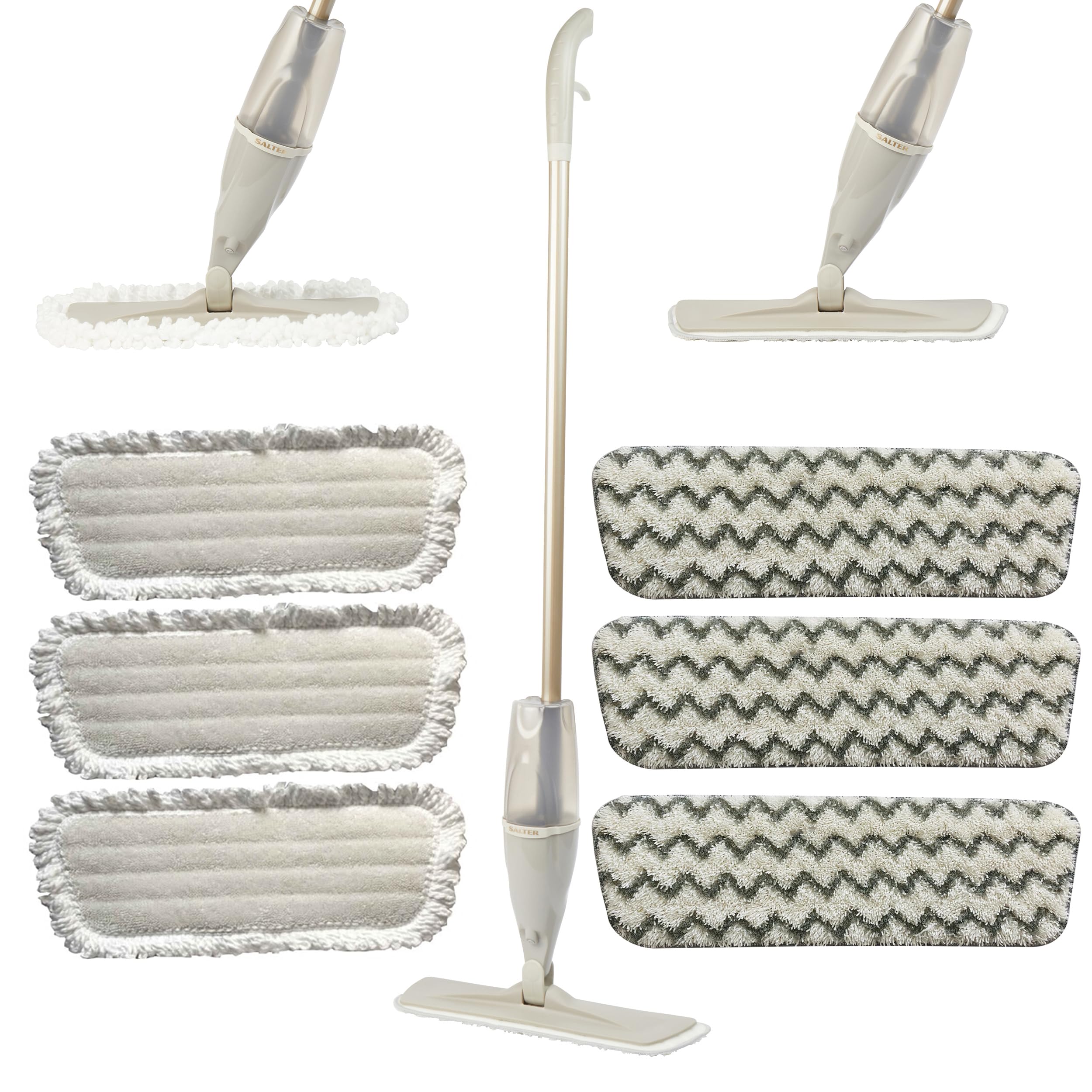 Salter COMBO-8797 - Mopa pulverizadora - Incluye Almohadilla de Limpieza y Pulido, Ideal para Suelos laminados, de Madera y baldosas, Tanque de Agua de 600 ml, con 4 Cabezales de Repuesto