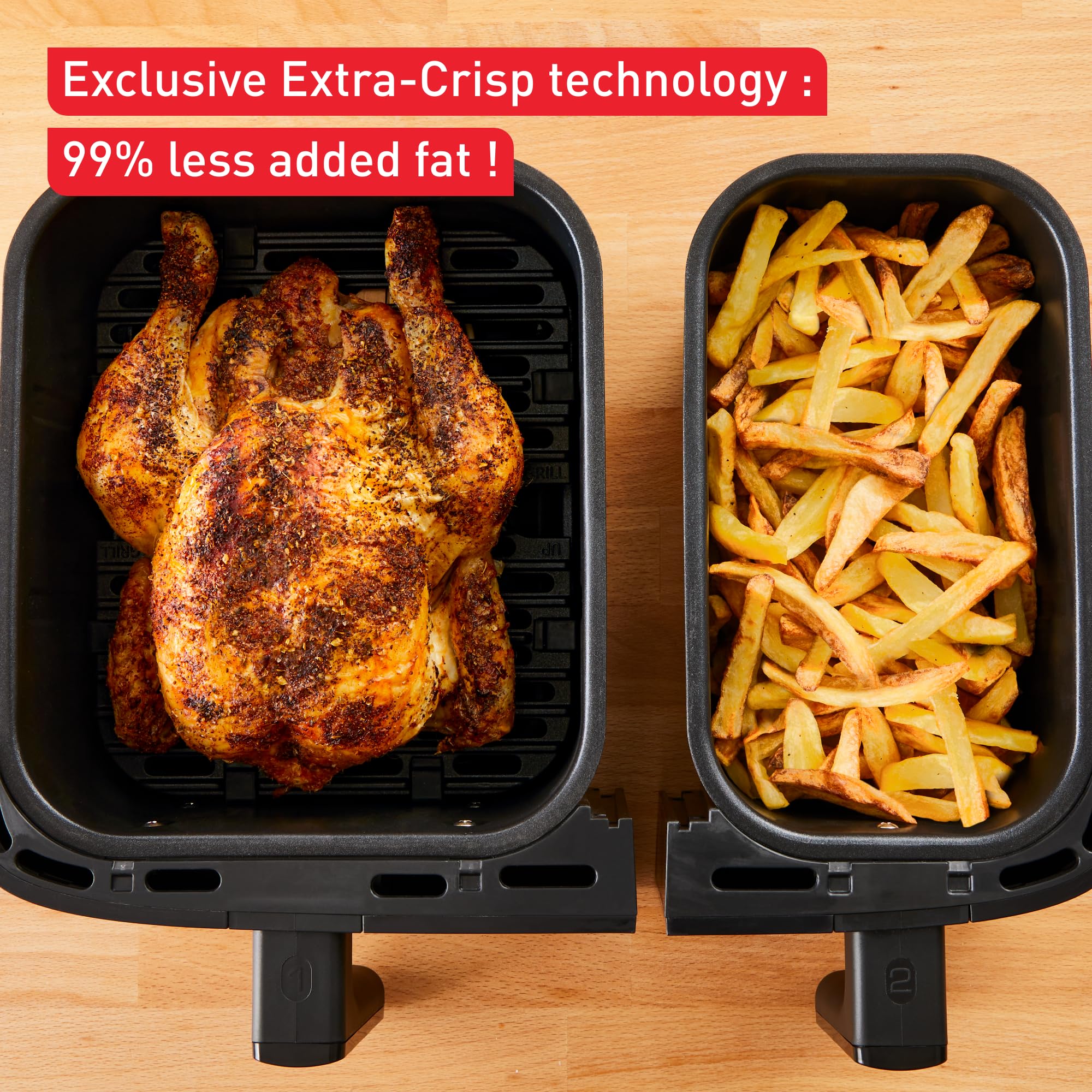 Tefal Dual Easy Fry EY9018 - Freidora de aire caliente de doble cámara (5,2/3,1 L, dos cajones independientes, 7 programas automáticos, ahorro de energía), color negro