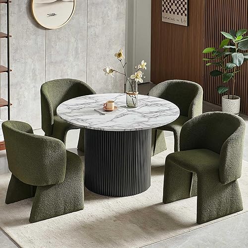 NORDICANA Juego de mesa de comedor redonda de 5 piezas para 4, moderno juego de mesa y sillas de cocina de 47 pulgadas, juego de comedor con 4