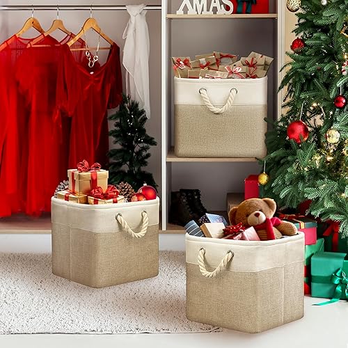 Miniatura 73 de Simple Houseware Contenedor grande de tela de almacenamiento, 14.4 x 10 pulgadas con asas, paquete de 3, organizador plegable para armario y Gris