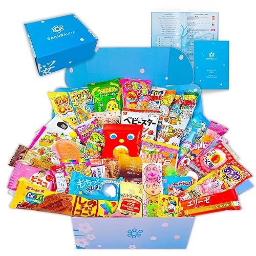 Miniatura 3 de Sakura Box Paquete de bocadillos y dulces japoneses caja de 50 piezas Dagashi + 4.59 oz de pasteles de arroz Mochi de fresa