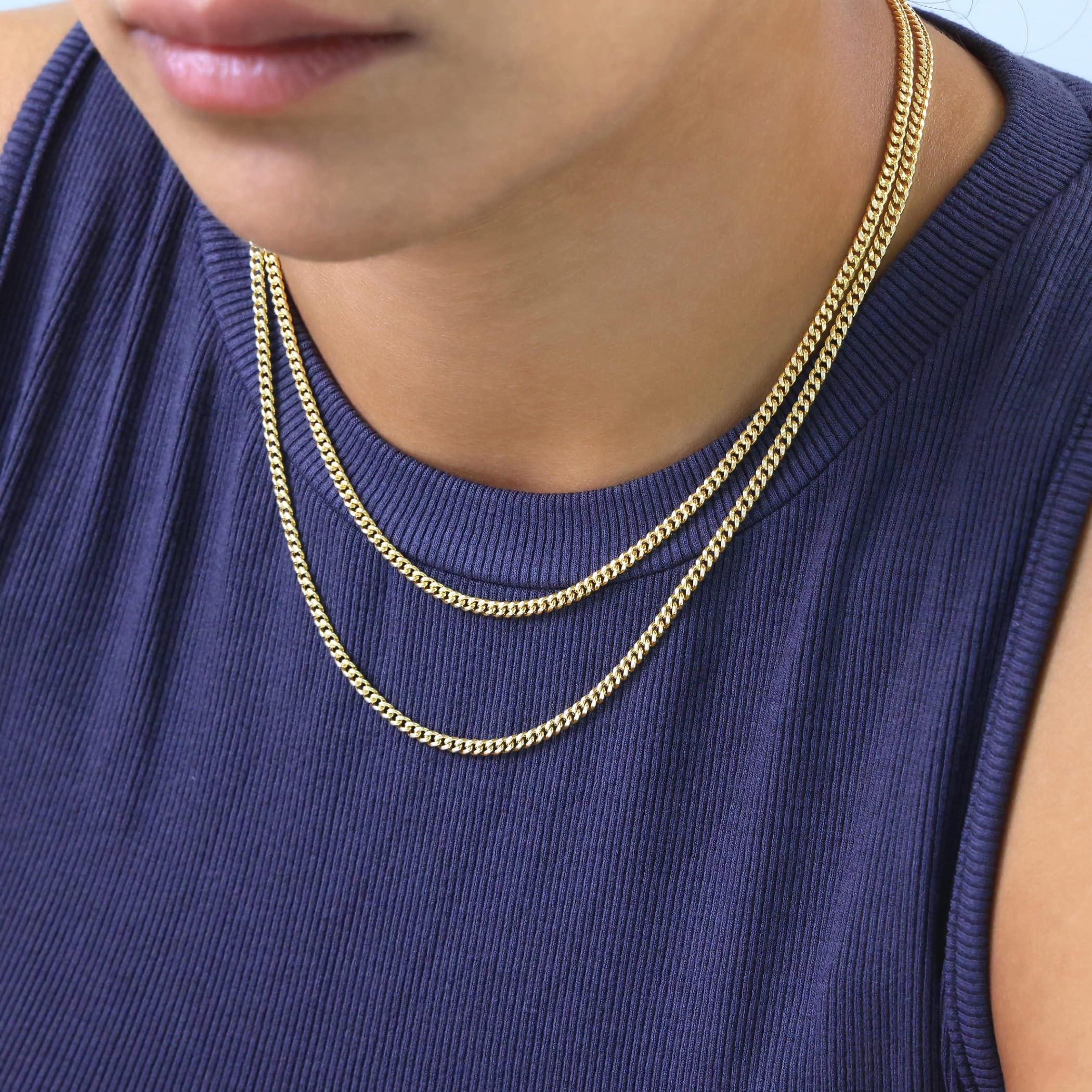 Nuragold Collier à chaîne cubain Miami en or jaune véritable 14 carats 3 mm