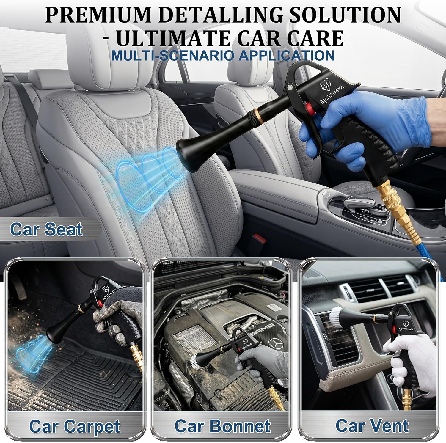 Tornado Air Gun with 3 Brass Connectors, High Pressure Air Blaster for Car Detailing Interior, Exterior, Seats & Mats