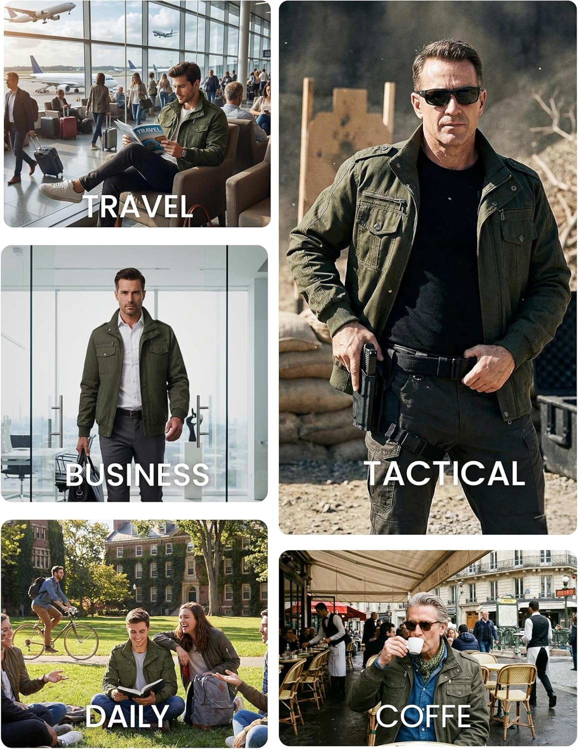 MAGNIVIT Men's Military Lightweight Army Windbreaker Cargo Jacket With Stand Collar, Zip Front, 7 Pockets - Cotton - Image 2