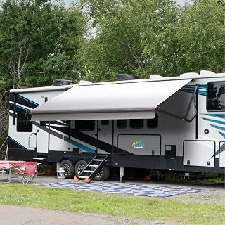 Suncode RV Awning for RV&Camper-Motorized RV Awning,Electric Camper Awning Complete Kit-10x8Ft-Black Frame &Sliver Fade