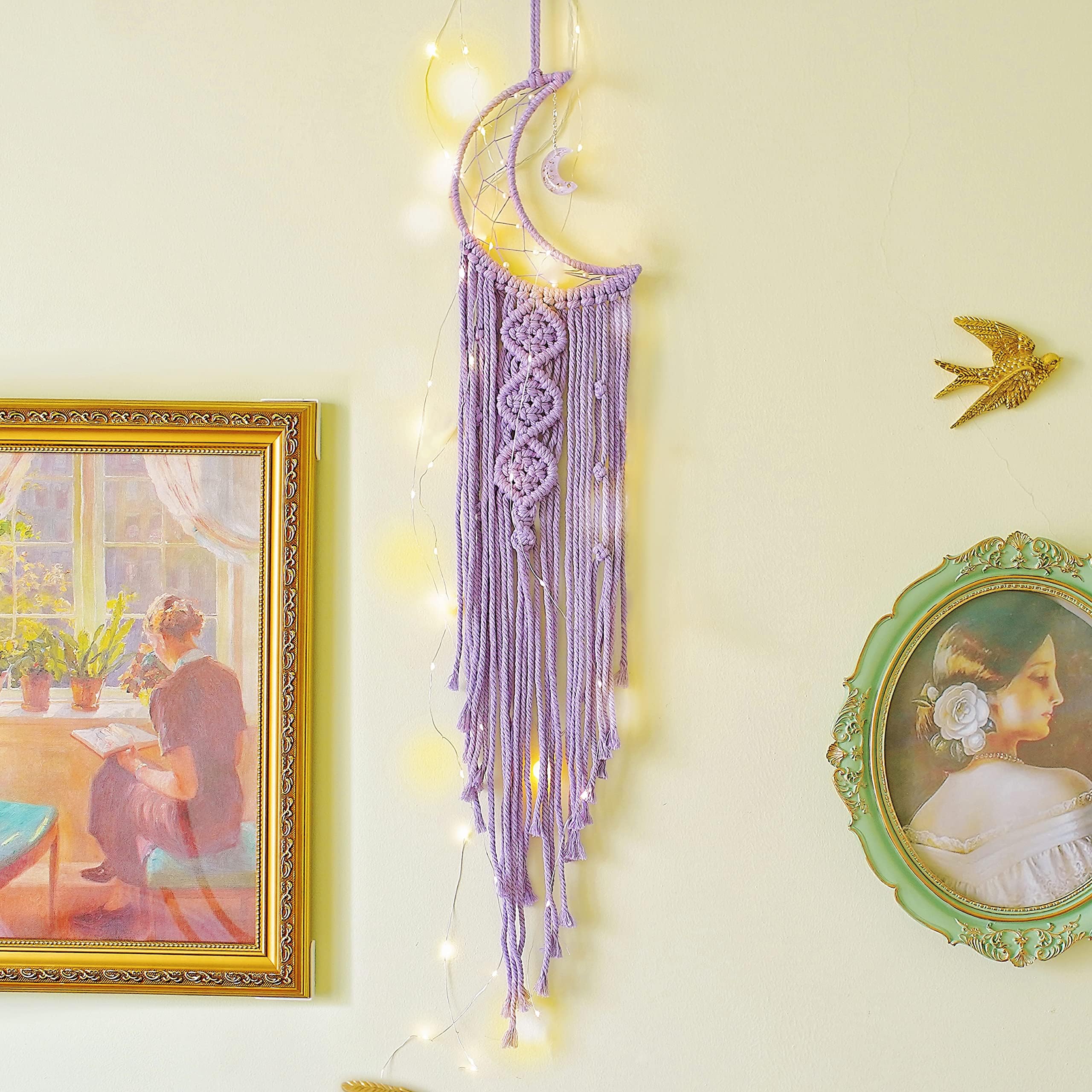 New Purple Moon Dream Catcher, Moon Decor, Dream Catcher, Teen Girl Gifts, Room Decor, Bedroom Decor, Women Gifts, Birthday Gift, Boho Decor, Dream Catcher with Light