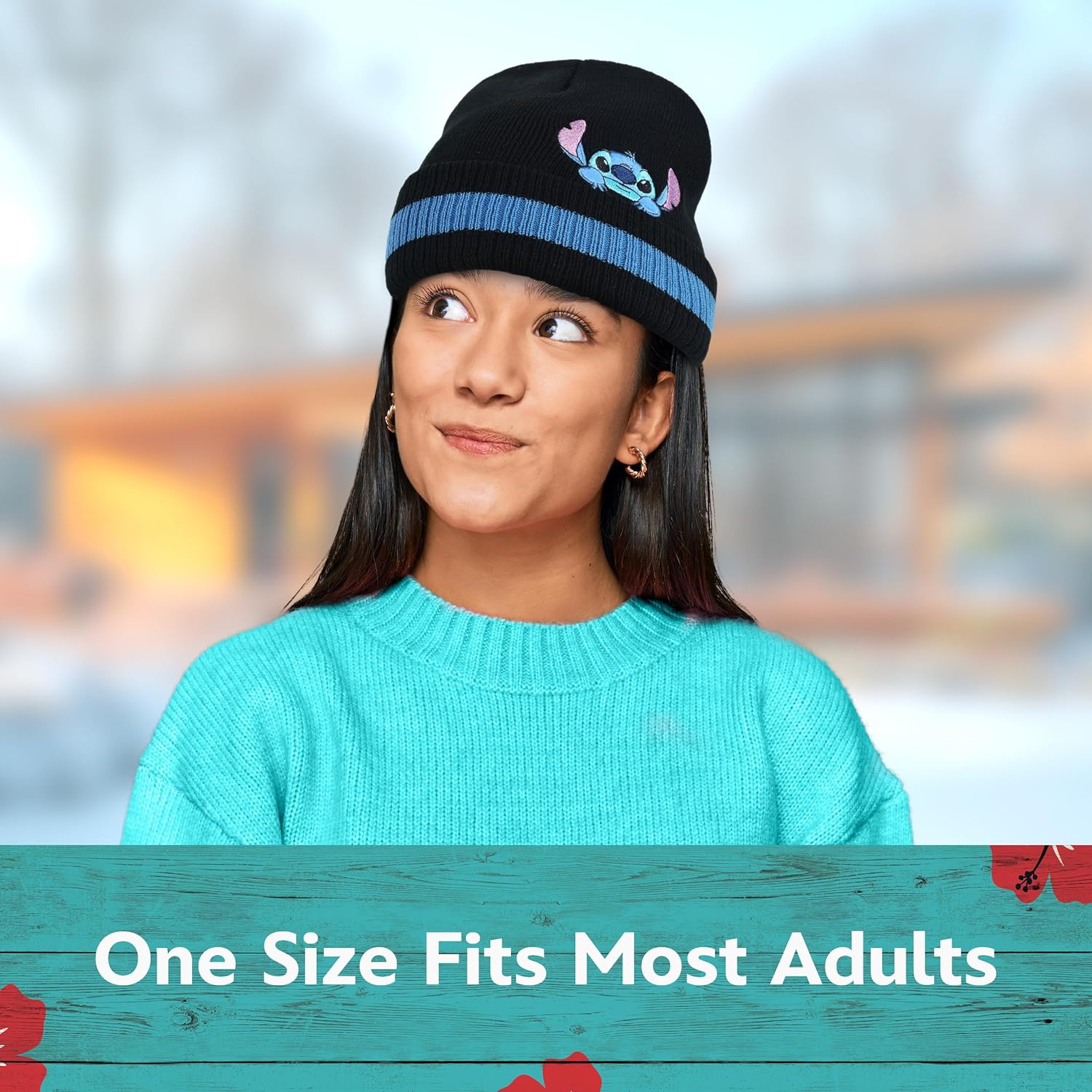 Disney Stitch Beanie Hat, Women's Angel Winter Knit Cap with Cuff, Navy, One Size - Image 4