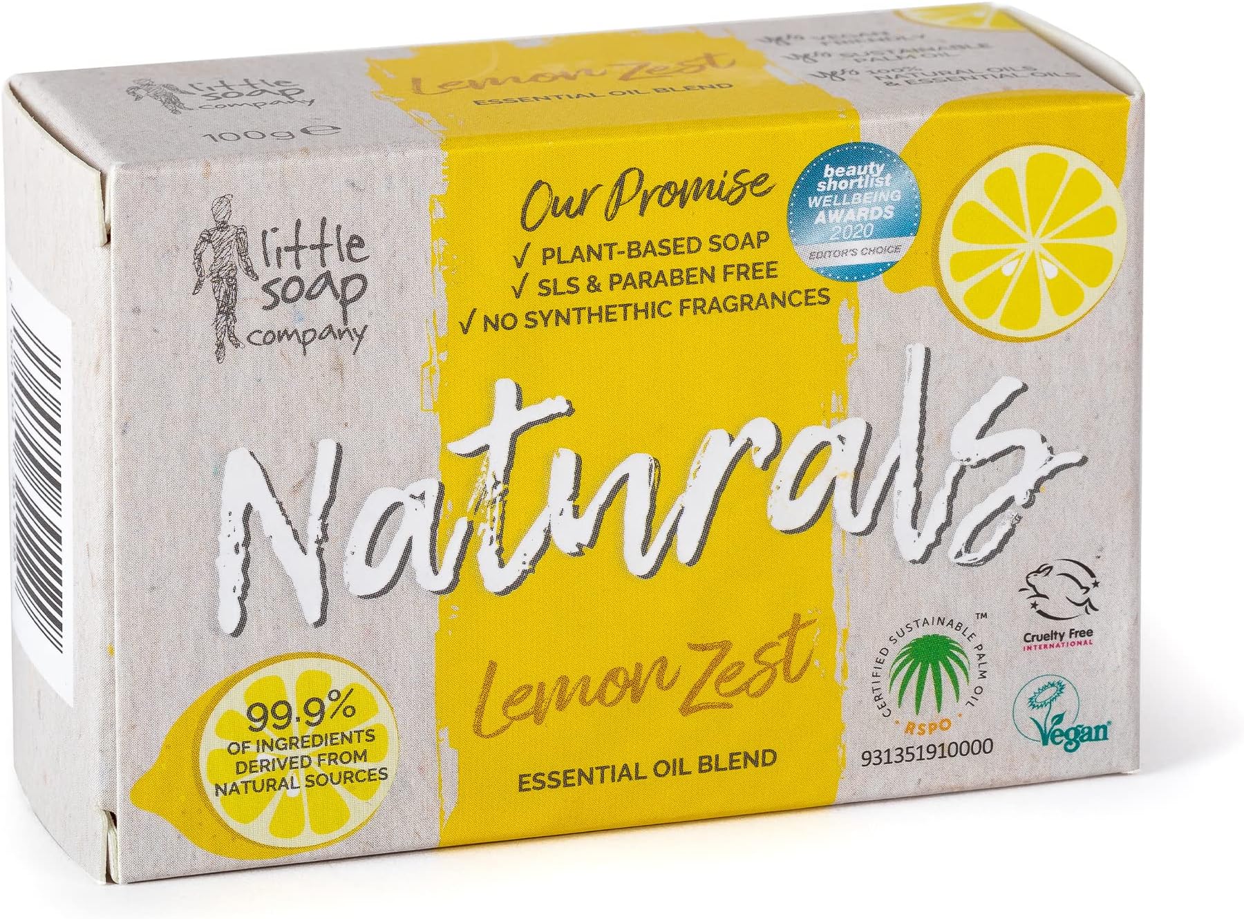 Natural Range - Lemon Zest Soap Bar, 100g | Vegan, Cruelty Free & Antibacterial, No SLS or Parabens | Eco Friendly Body, Face & Hand Soap with Cleansing Lemon Essential Oils