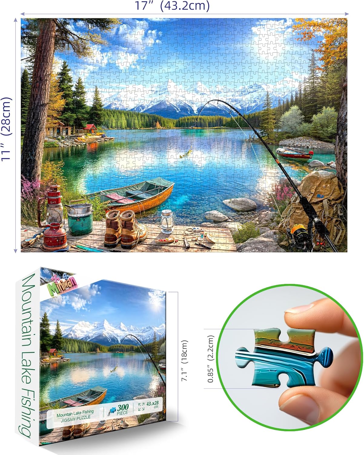 Lake Mountain Fishing Camp 300 Piece Puzzle for Adults, Fun Puzzles for Adults 300 Pieces with HD Print & Poster, 17"x11" Dust Free, for Gifts Halloween Christmas Family Games Lovers