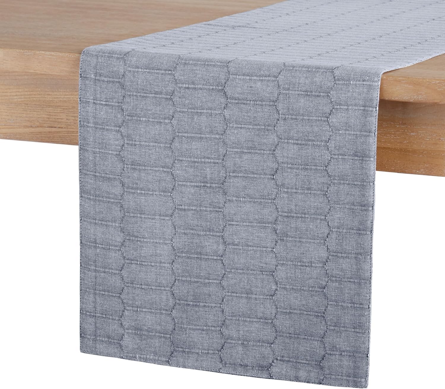 Martha Stewart Honeycomb Modern Farmhouse Reversible Table Runner, Charcoal Grey, 15"x72"