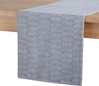 Martha Stewart Honeycomb Modern Farmhouse Reversible Table Runner, Blue, 15"x72"