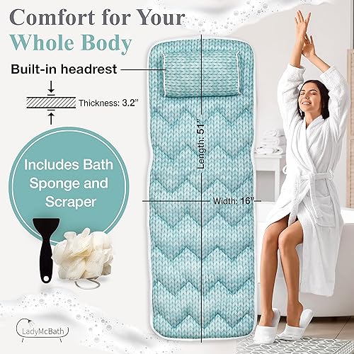 Miniatura 3 de Lady McBath - Almohada de baño de cuerpo completo, cojín de baño de lujo para soporte de bañera, cuello, hombros y espalda, 21 potentes ventosas