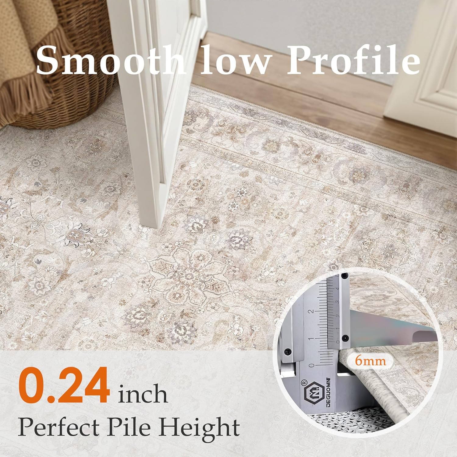 8x10 Area Rug Washable Living Room Vintage Beige Carpet Bedroom Large Indoor Non Slip Soft Low Pile Thin Stain Resistant Distressed Accent Throw Rug for Dining Office Nursery