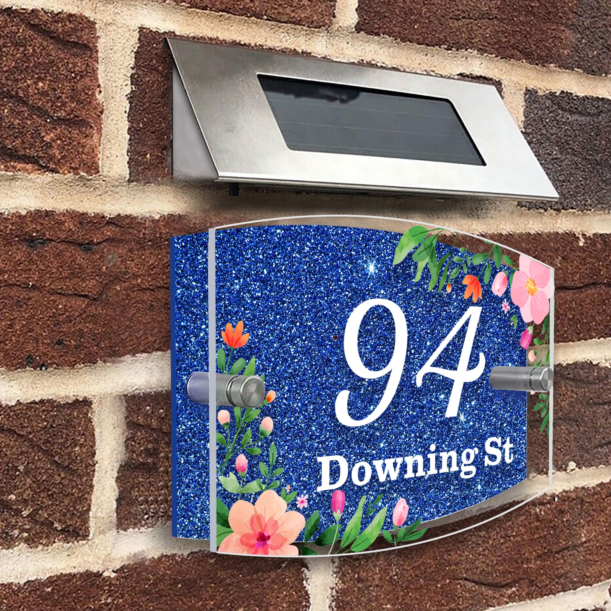 Personalised House Numbers Plaques Door Numbers House Sign for outside Glitter Acrylic House Number Road Plate Plaque Street Name Address Signs for Wall & Door Outside Decor (Blue, Design 4)