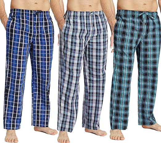 JupiterSecret Mens Pajama Pants Set Cotton Lightweight Plaid Sleep & Lounge Pants, PJ Bottoms with Pockets and Button Fly