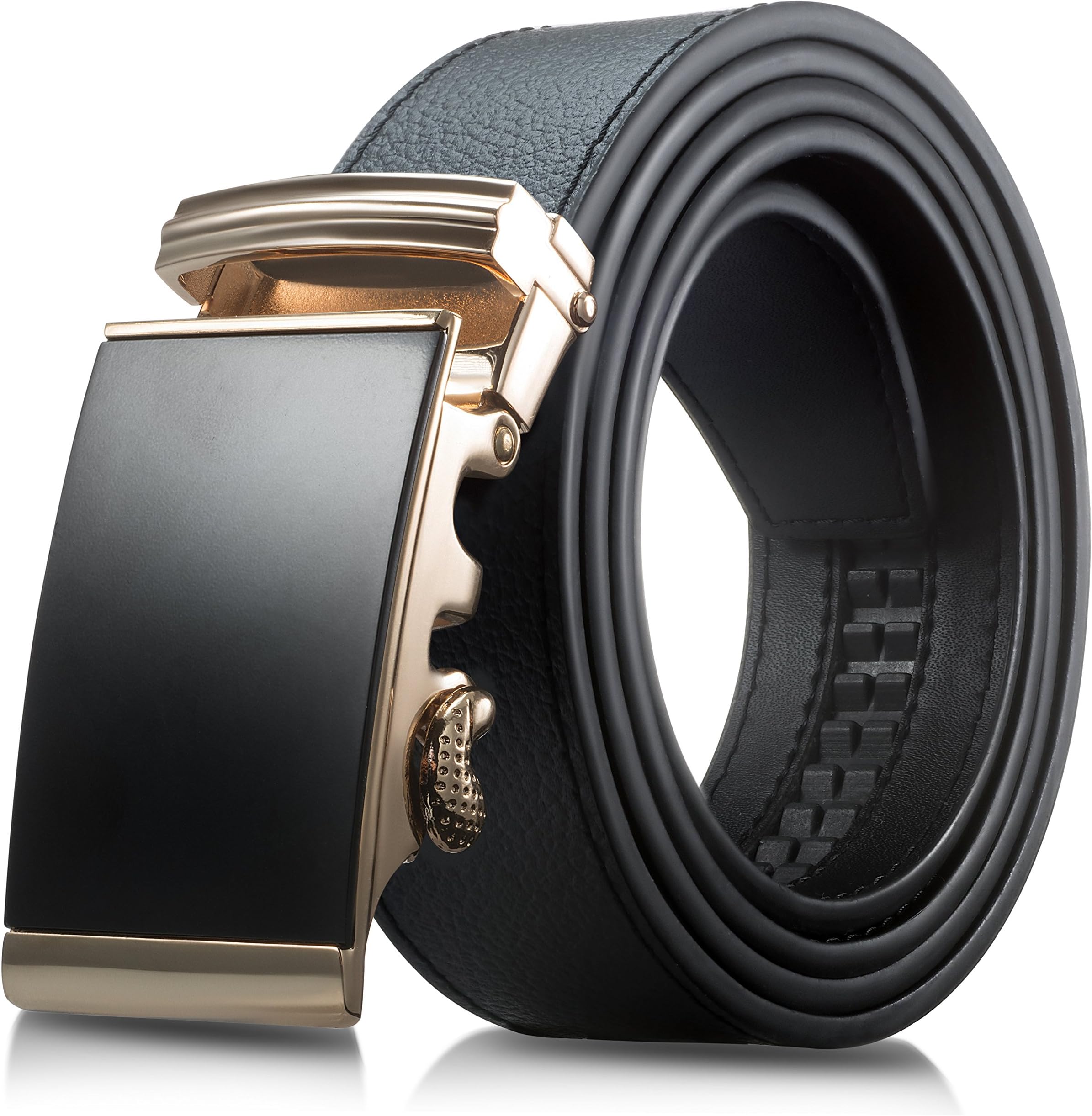 Men's Genuine Leather Belt- Ratchet Black Dress Belt for Men with Automatic Buckle. (Up to Size 46, Black With Buckle #05)