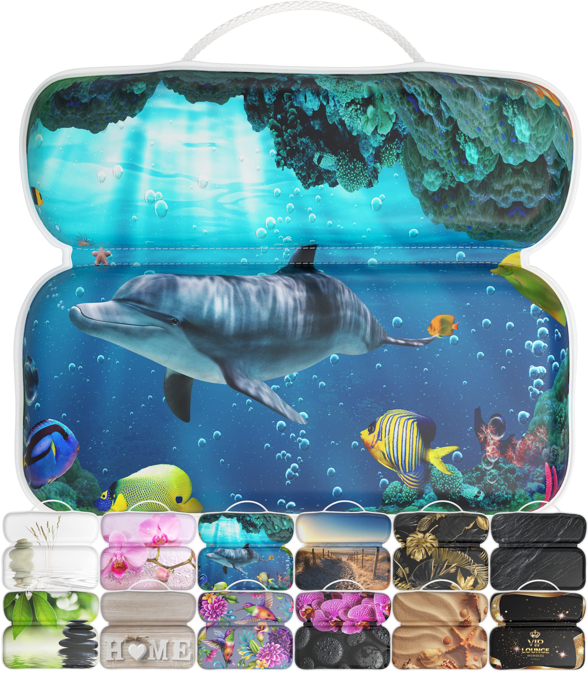 Sanilo Bath Pillow, Many Comfortable Bath Cushions with Motifs, Neck Cushions with Strong Suction Cups, Washable (Dolphin)