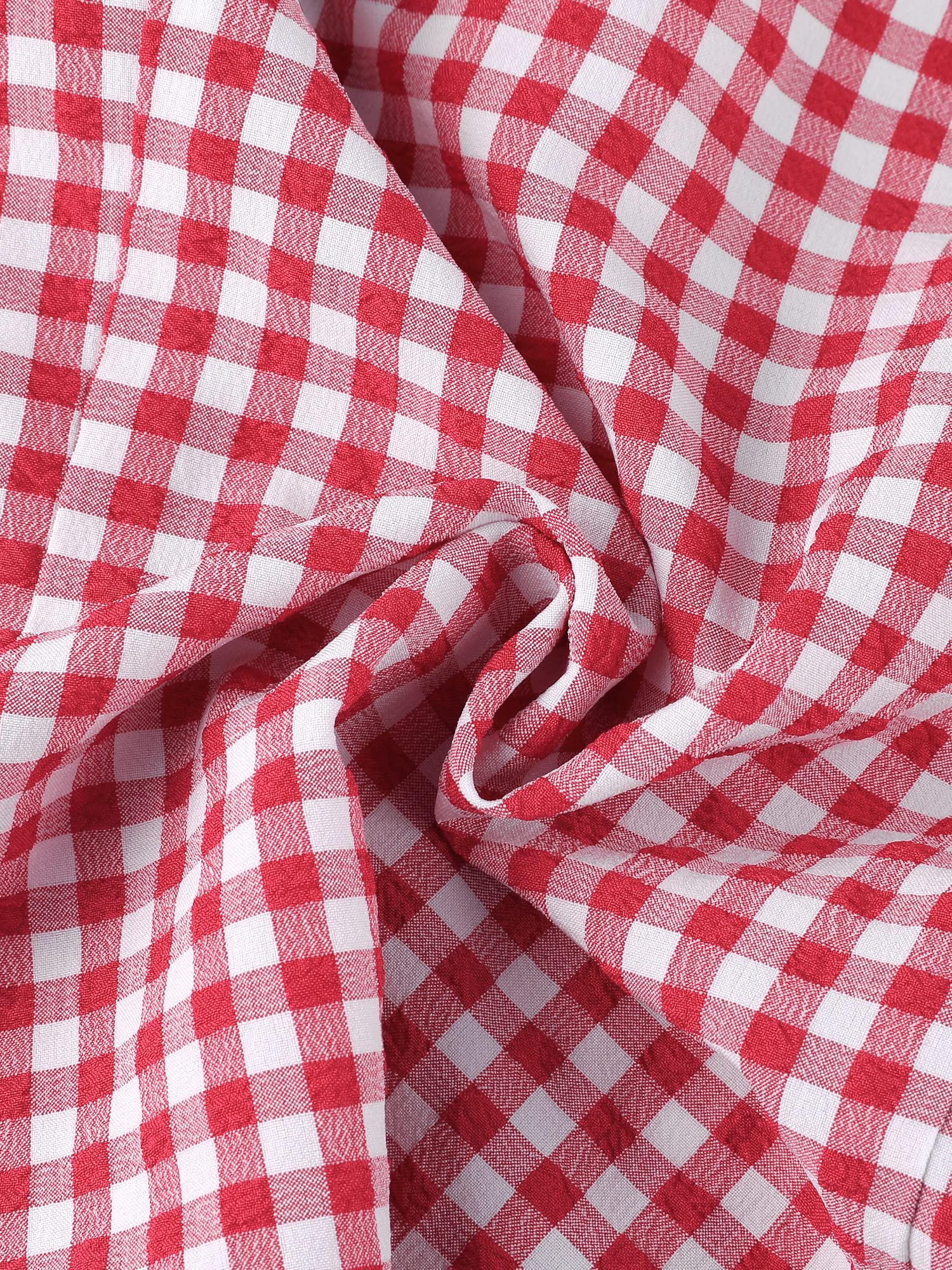 Allegra K Women's Gingham Plaid Shirts, Plaid Top for Women, Ruffle Collar Blouse, Short Sleeve Checked Shirt Tops