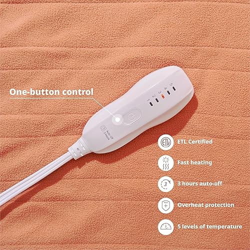 Miniatura 3 de Manta térmica, manta eléctrica, 50 x 60 pulgadas, manta térmica suave con 5 niveles de calefacción y 3 horas de apagado automático, protección