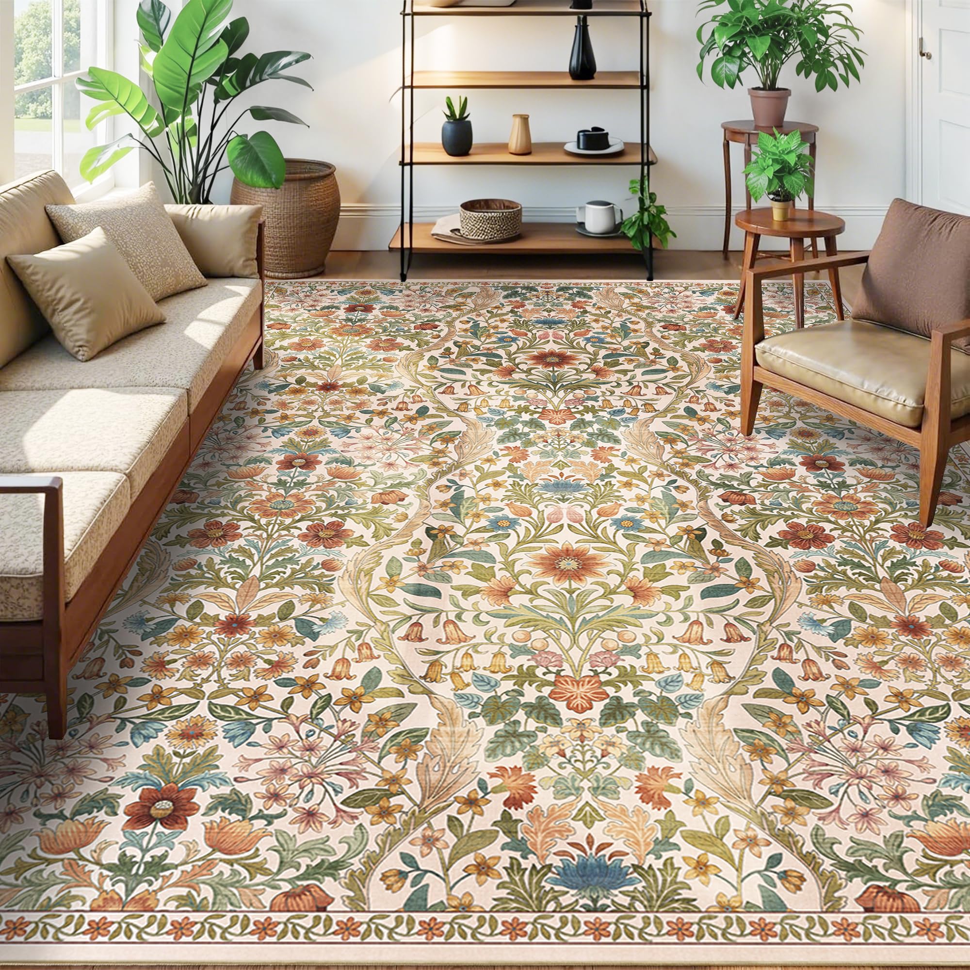9x12 Large Area Rug Floral Botanical Boho Carpet for Living Room
