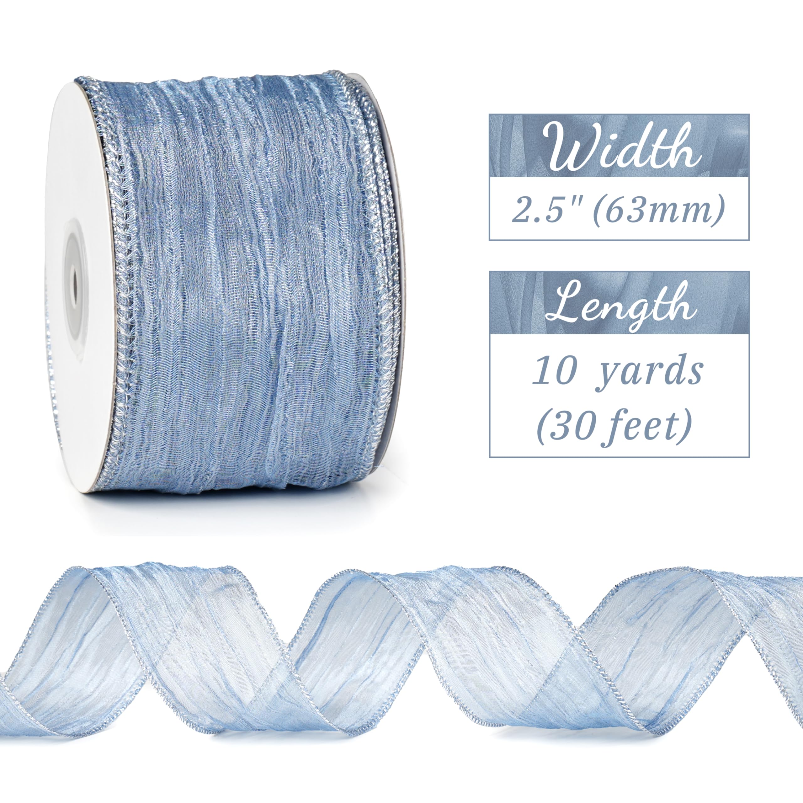 MAYREEL 2.5 Inch Dusty Blue Wired Ribbon French Blue for Wreaths Bows Rustic Wedding Gift Wrapping Farmhouse Decor Crafts Party Favors 10 Yards