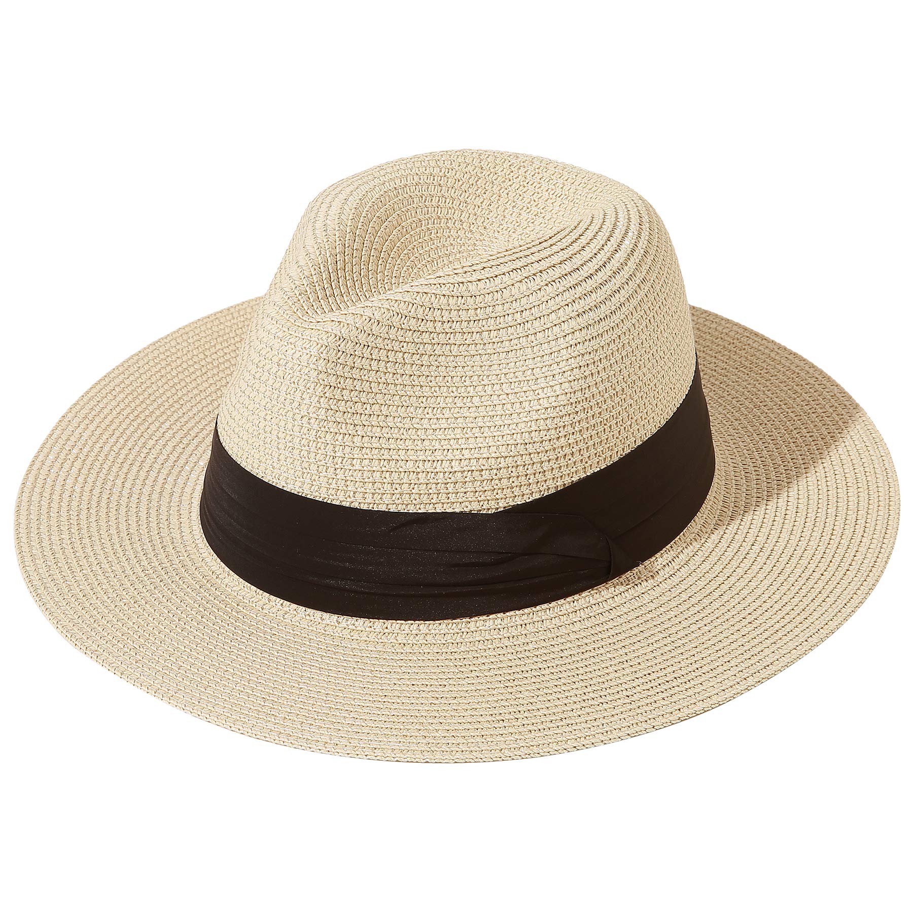 Womens UPF50 Foldable Summer Straw Hat Wide Brim Fedora Sun Beach hat