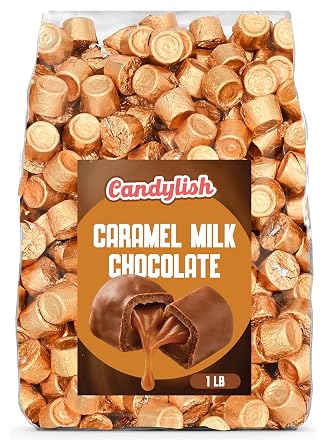 Caramel Milk Chocolate Candy 1lb, Gold Wrapped Sweets for Parties & Gifts