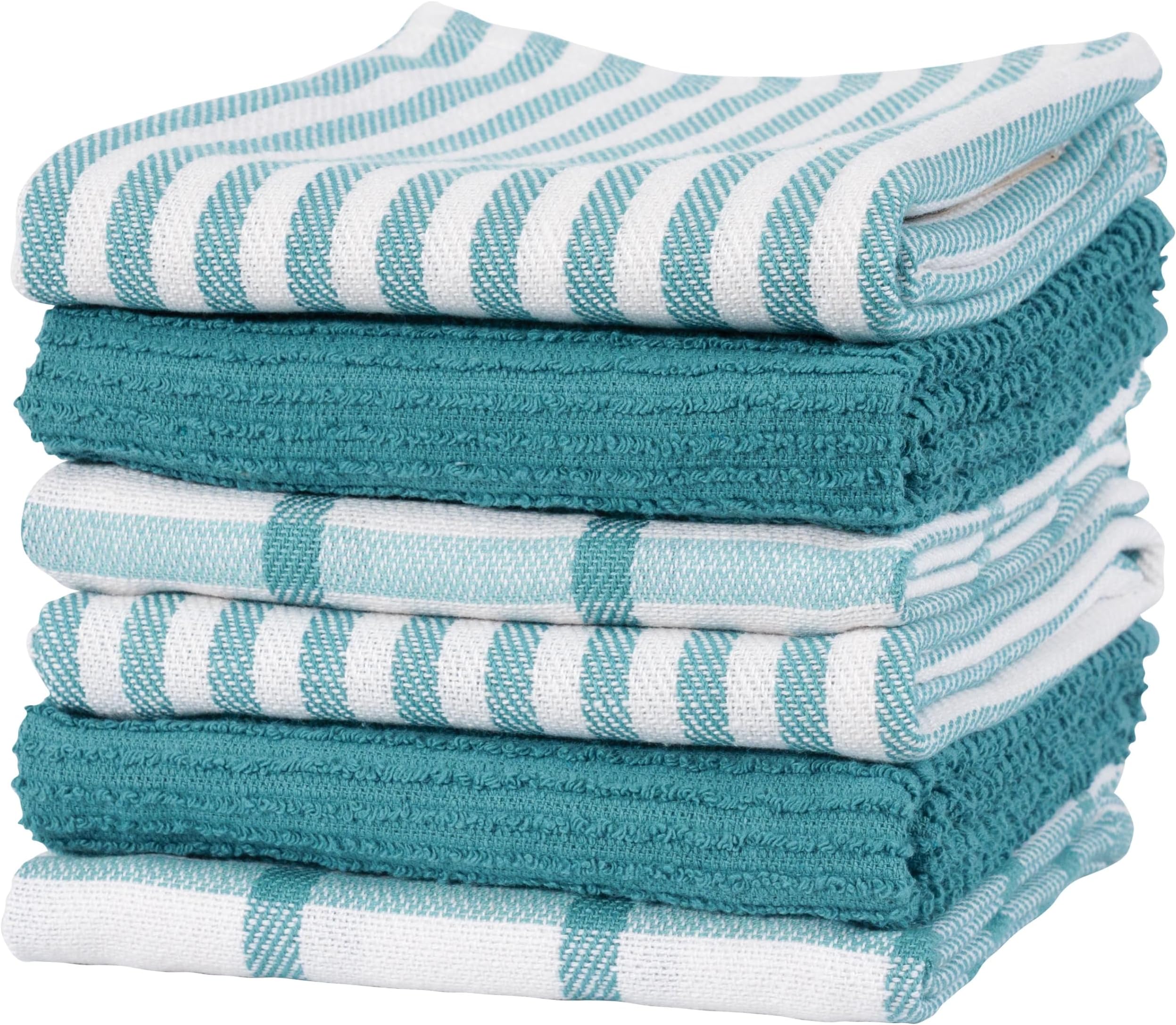 KAF Home Premium Kitchen Towels (18" x 28"), Large 100% Cotton, Flat & Terry Absorbent Dish Towel Set (Teal, 18 x 28-6 Pack)