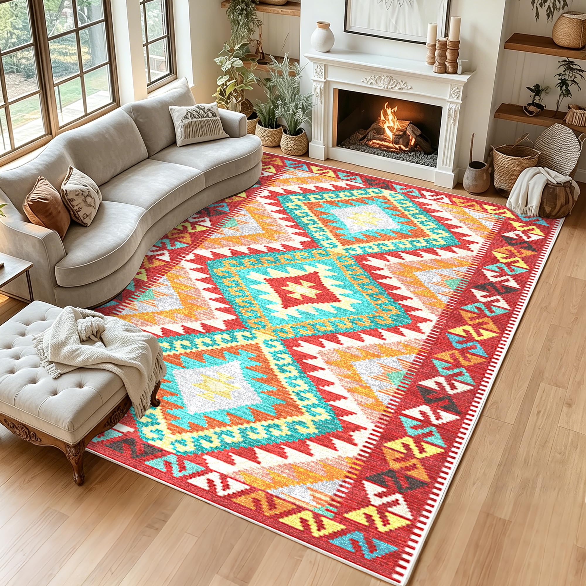 Tapis antidérapant et lavable grand format 200x270 cm pour salle à manger