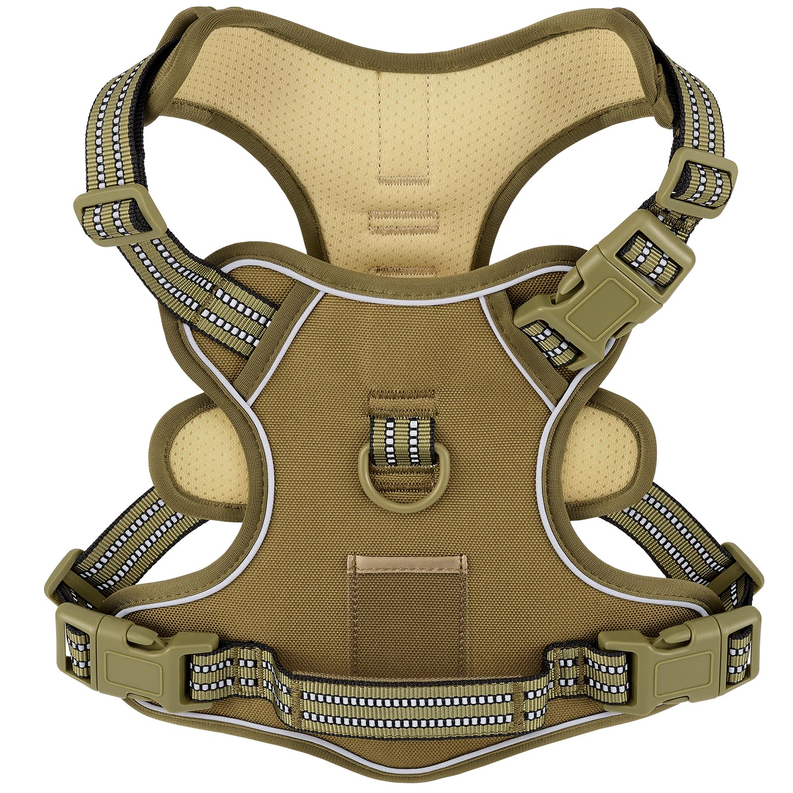 XSmall No Pull Dog Harness, Adjustable Dog Vest for Easy Walking, Breathable Oxford Material, Reflective Pet Vest Harness with Metal Front Clip Control, Terriers, Havanese, Army Green, XS