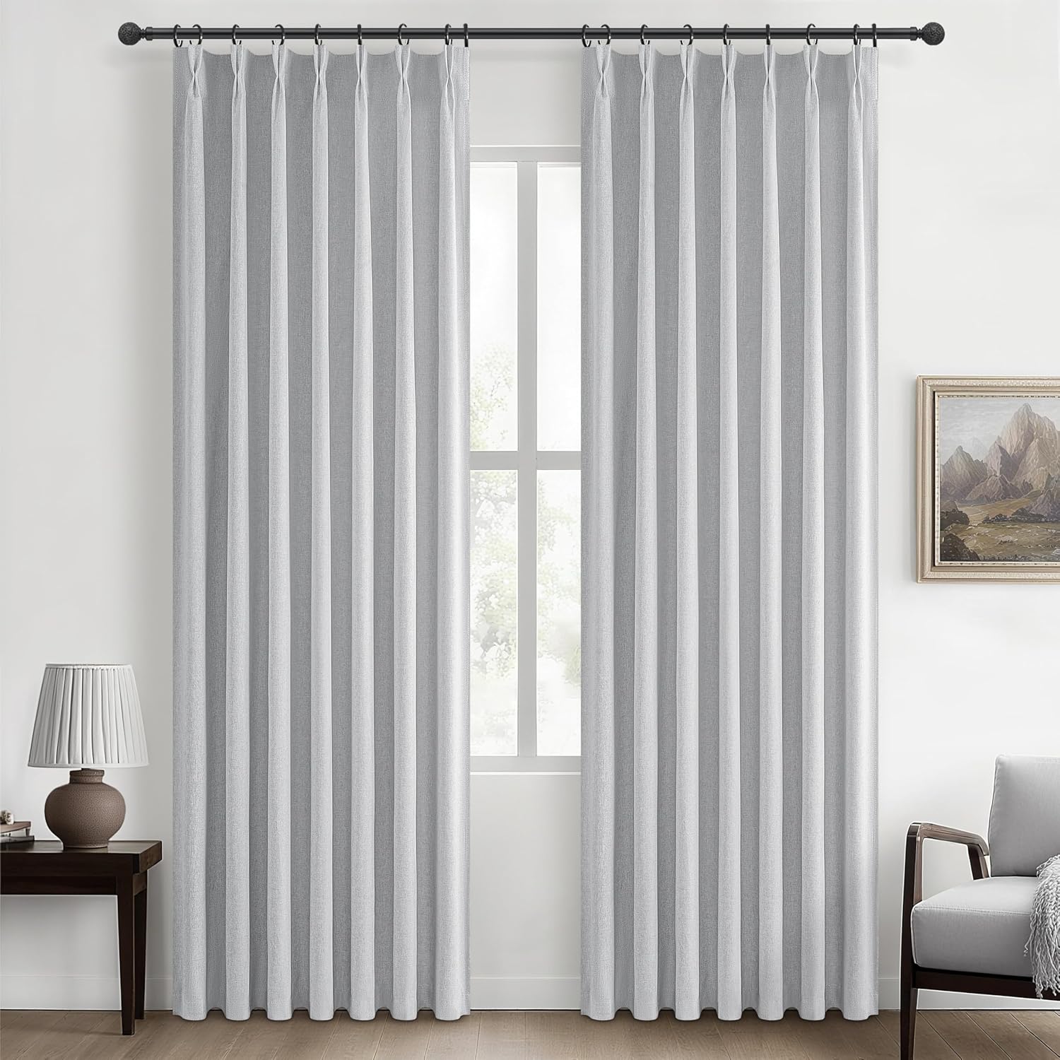Light Grey Black Out Curtains 84 Inch Long for Living Room, Pinch Pleated Flax Linen Modern Insulated Drapes with Hooks Bedroom Curtain 2 Panels Set Soundproof Privacy Windows (40"Wx84"Lx2 Light Gray) Light Grey 40"W x 84"L (Pack of 2)