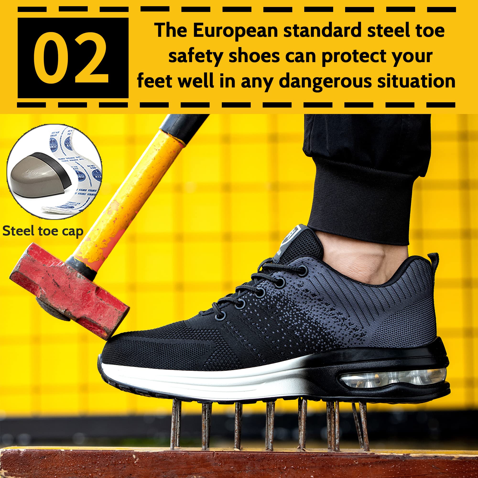 Scarpe Antinfortunistiche Scarpe da Lavoro Scarpe Sportive Leggere con Punta in Acciaio Sneakers Traspiranti con Puntale in Acciaio Uomo o Donna Taglia 35-46