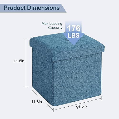 Miniatura 3 de VECELO Otomana de almacenamiento, reposapiés plegables de 11.8 pulgadas, taburete multiusos para reposapiés, otomanas plegables de tela de lino,