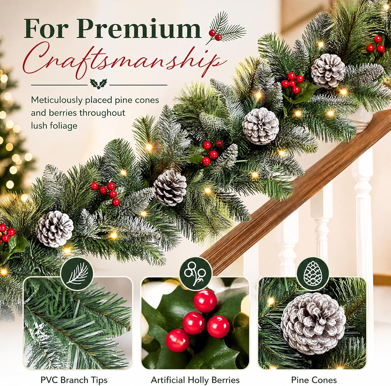9ft Flocked Pre-Lit Artificial Christmas Garland with Lights