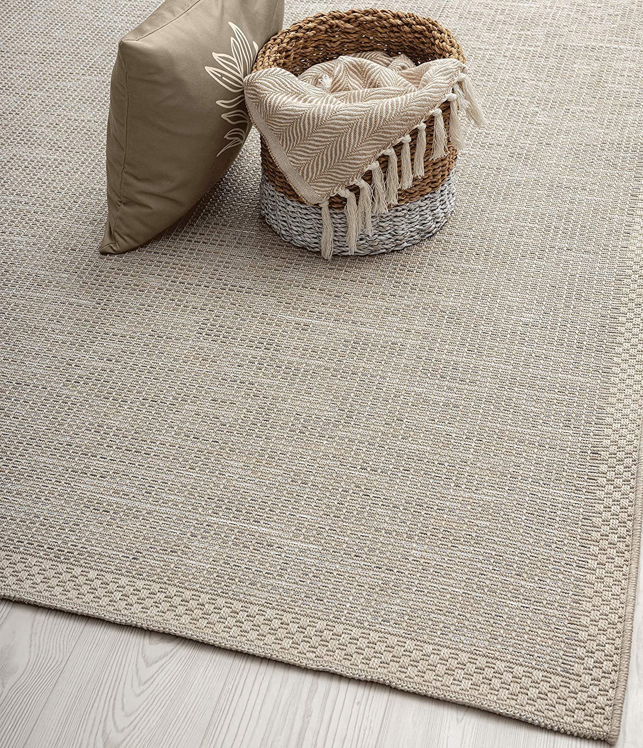 Mia's Teppiche Adora - tappeto moderno, stile boho, adatto per uso interno ed esterno, soprattutto piatto, ideale per cucina e sala da pranzo, beige-grigio, 140x200cm