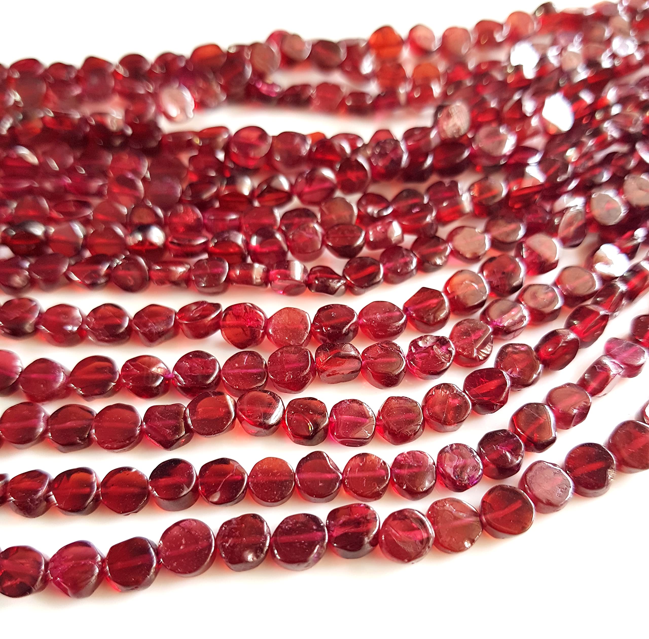 Garnet Gemstone Beads, semi-Precious Gemstone Beads for Jewelry Making, Smooth Coin Shape drilled Beads, Size – 6 to 7 MM 12” 60+ Beads/Strand Approx. [BSKU 34]