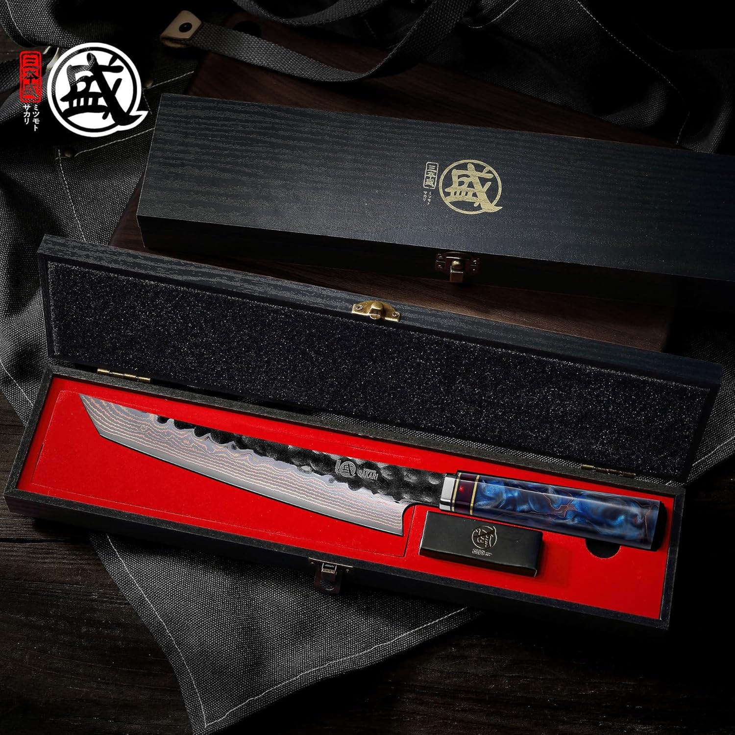 MITSUMOTO SAKARI 8 Inch Kiritsuke Knife - Japanese VG-10 Damascus Steel Hand-Forged Chef & Sushi Knife for Sashimi & Precision Tasks