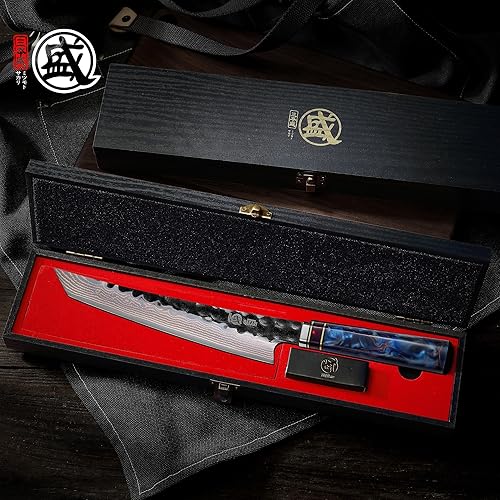 Miniatura 5 de MITSUMOTO SAKARI Cuchillo de chef Kiritsuke de 8 pulgadas, cuchillo japonés Damasco VG-10 para sashimi y sushi (forjado a mano)