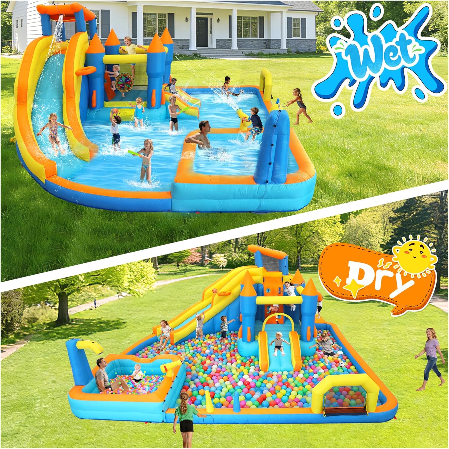 Inflatable Water Slide Park, 12-in-1 Water Bounce House with Big Splash Pool & Deep Pool, Basketball, Ring Toss, Target Game - 19X17.7FT Blow Up Water Slide for Big Kids 3-12 Outdoor Backyard