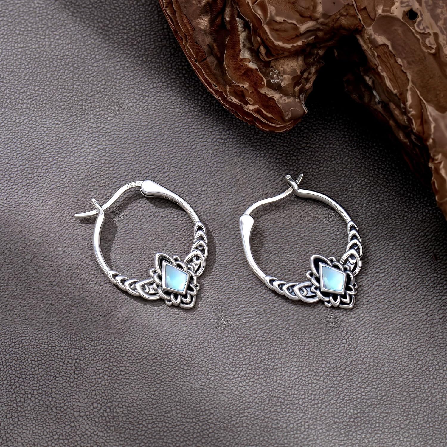 Vintage Square/Heart Cut Moonstone Hoop Earrings 925 Sterling Silver 19MM June Moonstone Boho Style Hoop Earrings for Women Gifts - Image 2