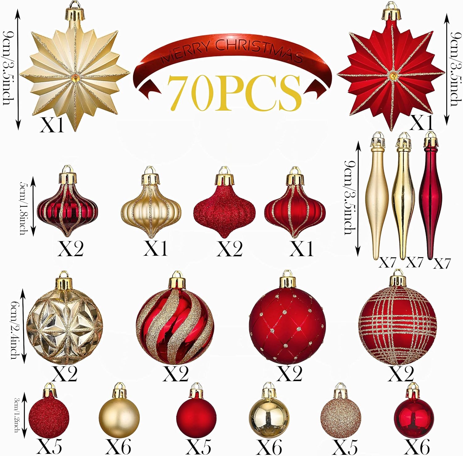 Valery Madelyn 70pcs Shatterproof Christmas Baubles Pack, Traditional Red and Gold Christmas Ball Ornaments for Tree Decoration (L) - Image 4