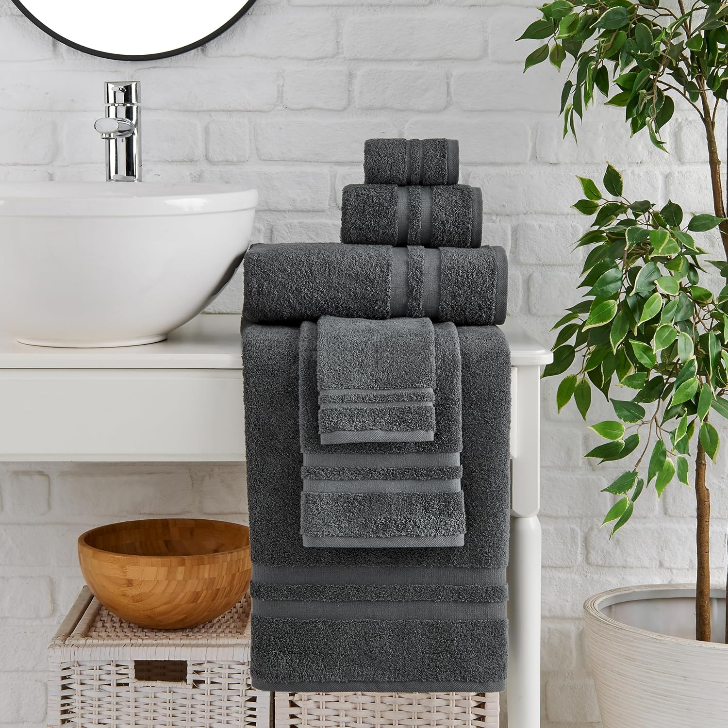 Premium 6 Piece Towel Set, 2 Bath Towel, 2 Hand Towels, 2 Washcloths, 100% Turkish Cotton Soft Absorbent Towels (Dark Grey, 6 Piece Towel Set)