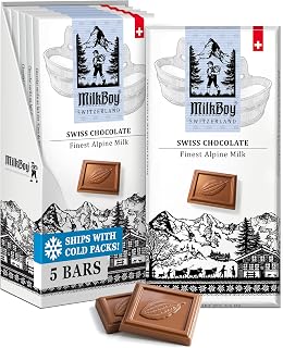 MilkBoy Swiss Chocolates Alpine Milk Chocolate Bars - 3 oz, 5 Pack | Premium gourmet treat with creamy milk. Rainforest Alliance certified cocoa. Gluten free. Kosher. Crafted in Switzerland.
