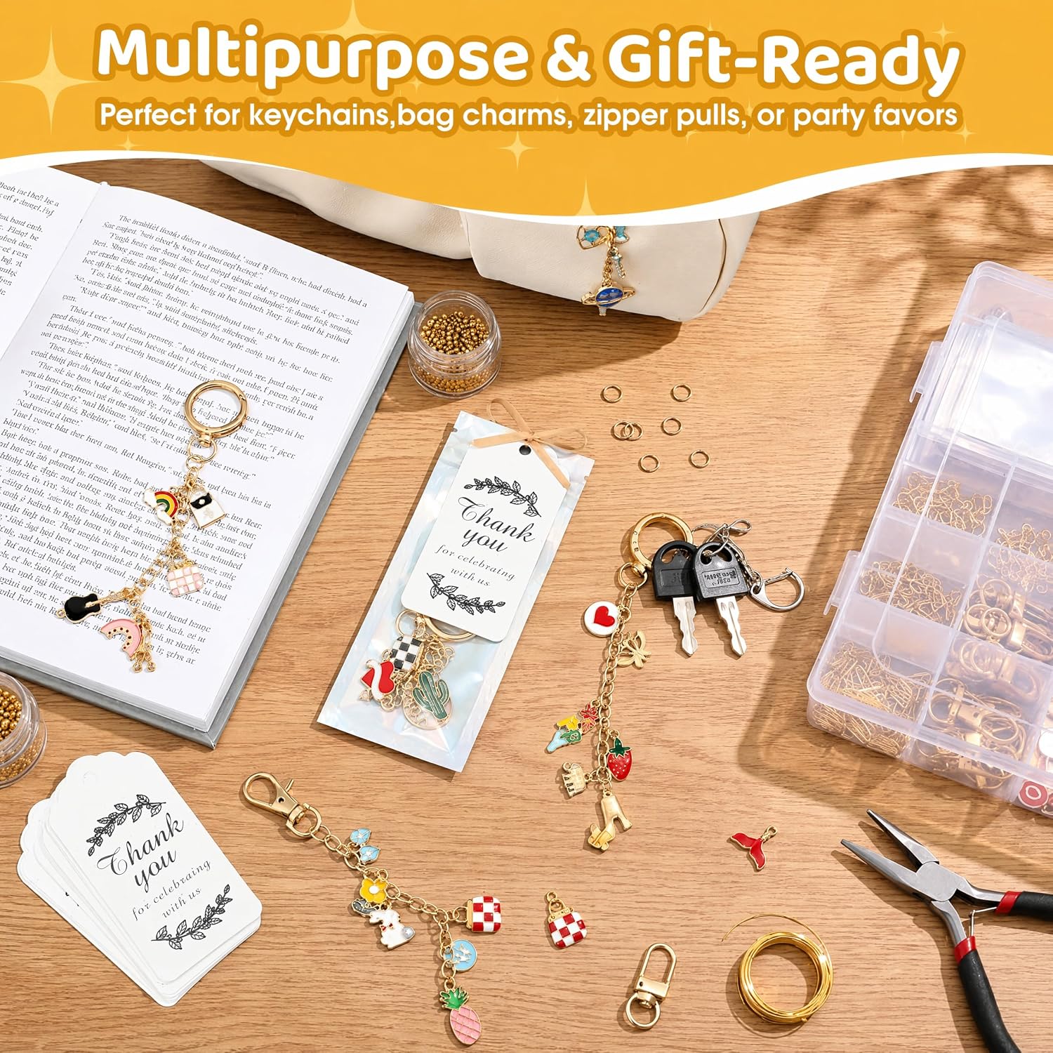 OORRFW 753Pcs Lip Gloss Keychain Making Kit with Hand Drill & Screw Eye Pins – Enamel & Letter Charms, Chains, Rings & Tools for Wood/Resin/Acrylic, Party Favors, Valentine‘s Gifts