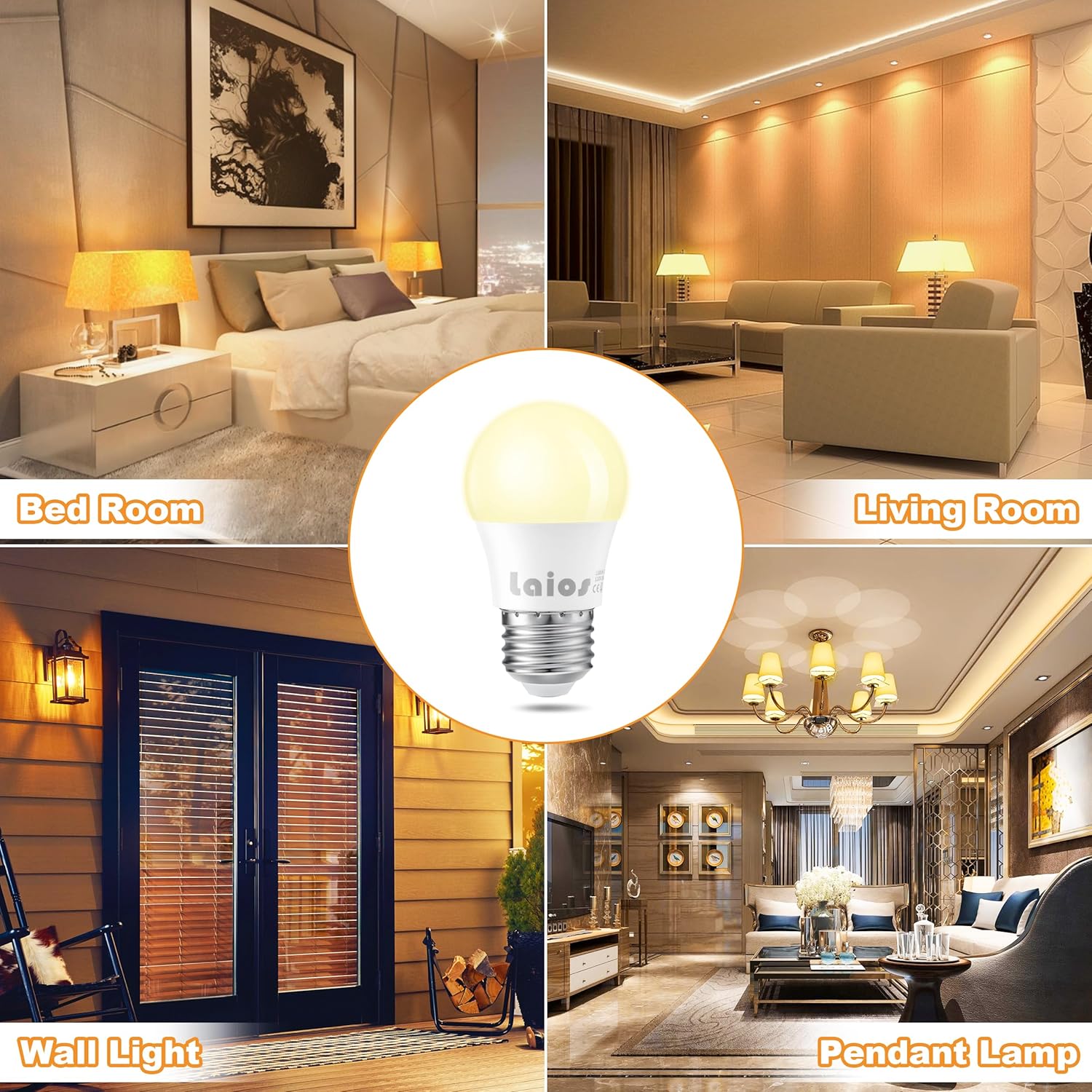Laios E26 LED Light Bulb A15 Shape, 3W Replace 30W, 400lm, Soft White 2700K, 120V Medium Screw Light Bulb, Pack of 6, Non Dimmable