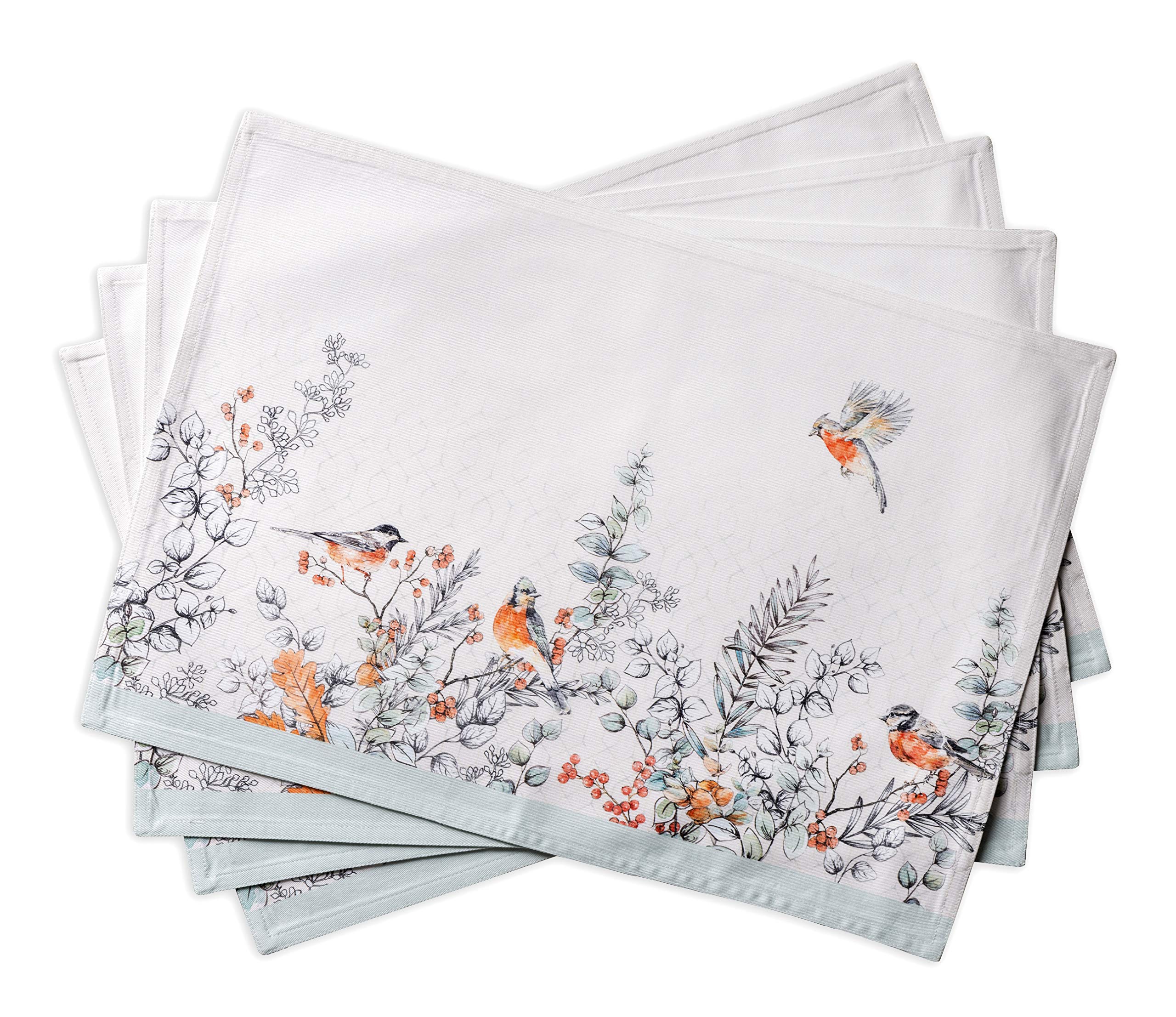 Maison d' Hermine Placemats 100% Cotton Set of 4 Decorative Washable Table Cloth Placemat, Dining, Holidays, Buffet Party & Wedding, Whitish Shabby Chique -Thanksgiving/Christmas
