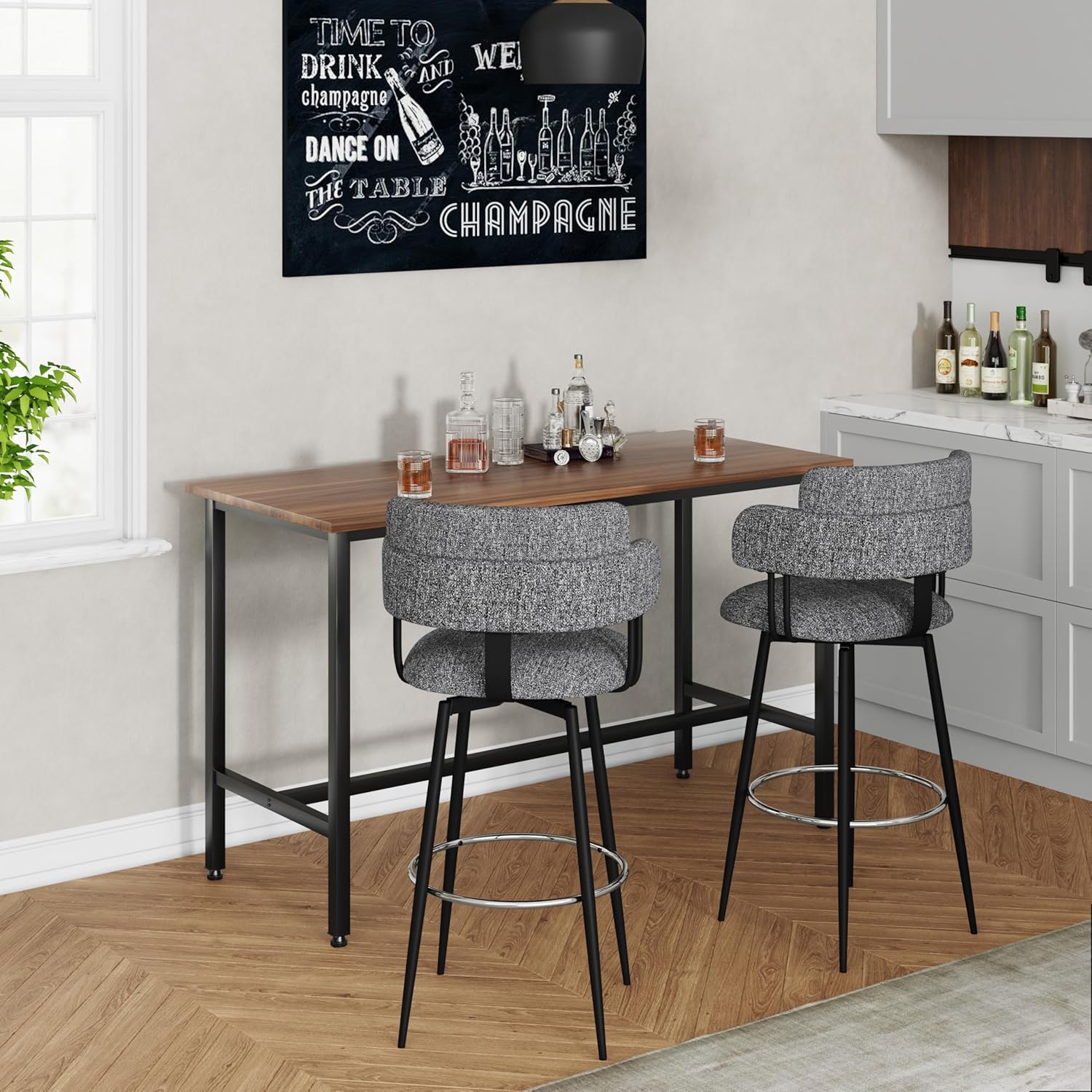 Swivel Bar Stools Set of 2 – Counter Height Bar Stools with Linen Upholstery, Ergonomic Backrest, and Chrome Metal Feet for Kitchen Island (Gray, 30" Barstools)