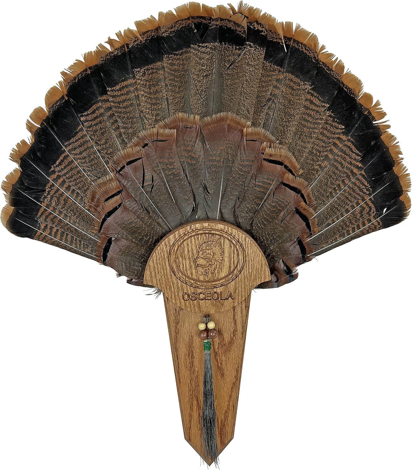 Carved Turkey Tail Mounting Kit w/Beard and Spur Display Options - Customizeable for All Species! (Dark Oak)
